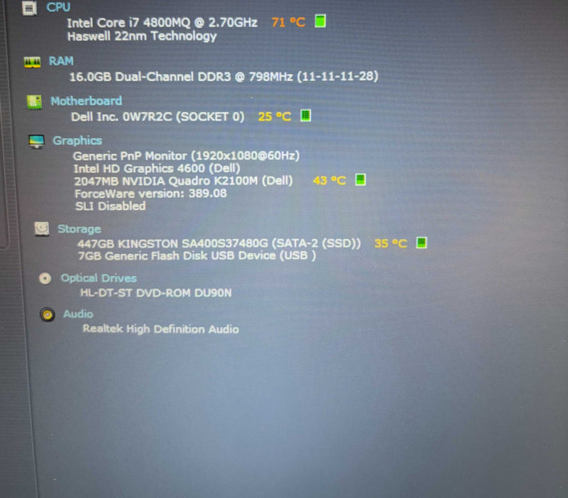 Dell Precision M4800 i7-4800MQ QUADRO K2100M 2GB GPU 16G BRAM 480SSD READ!  Lap200