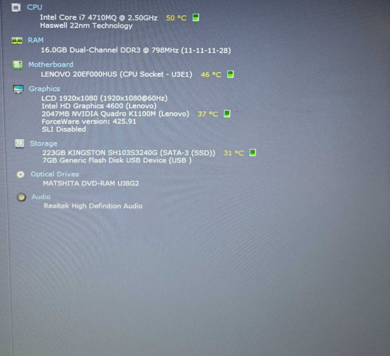 Lenovo ThinkPad W541 i7-4710MQ@2.5GHz QUADRO K1100M 2GB GPU 16GB RAM 240SSD  Lap200