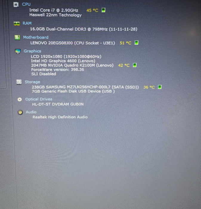 Lenovo ThinkPad W541 i7-4910MQ@2.9GHz QUADRO K2100M 2GB GPU 16GB RAM 240SSD  Lap200