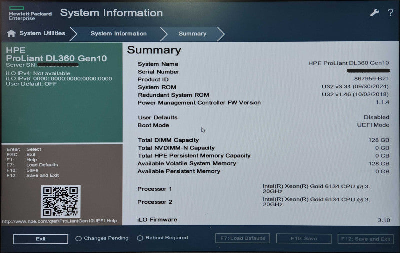 HP DL360 Gen10 1U 8x2.5", 2x Xeon Gold6134 , 128GB DDR4,6x1.8TB SAS,P408i-a
