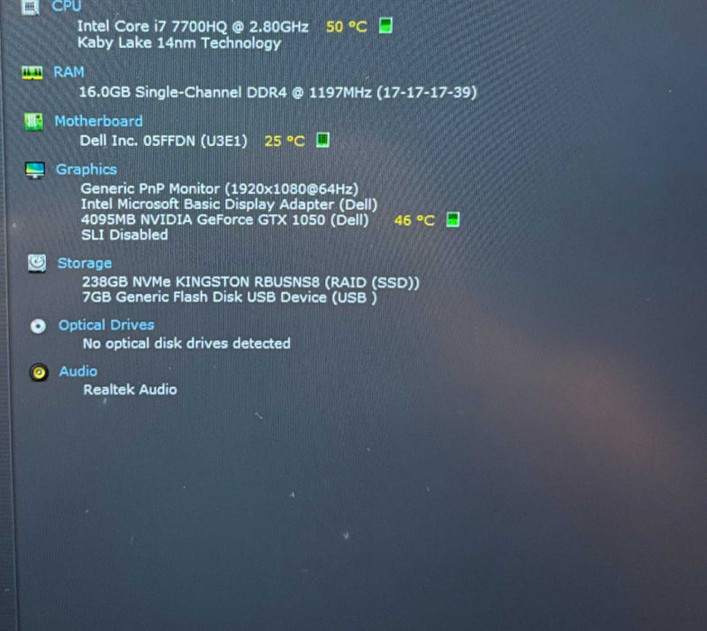 Dell XPS 15 9560 i7-7700HQ@2.8GHz GTX1050 4GB GPU 16GB RAM 256GB SSD  Lap200