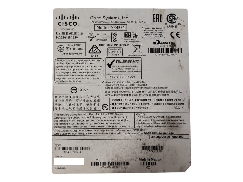 Cisco 4300 Series ISR4331/K9 Integrated Service Router, Not Affected
