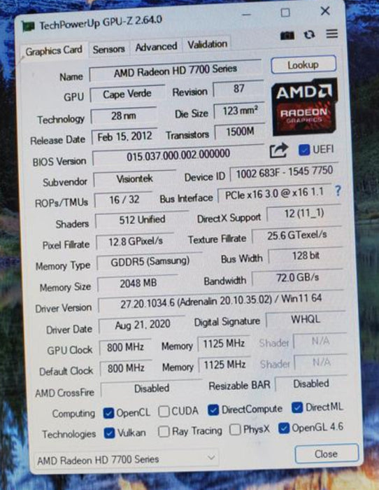 VisionTek Radeon HD 7750 6M 2GB Graphics Card VT 7750X6 PCIE 2G/MD6 Q%