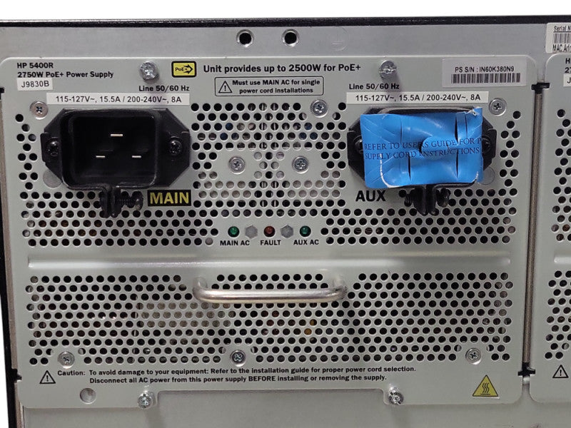 Aruba 5412R zl2 J9851A PoE+ with 3x J9986A, 2x J9990A, 2x J9830B 2500W PSU _