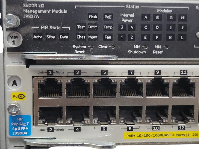 Aruba 5412R zl2 J9851A PoE+ with 3x J9986A, 2x J9990A, 2x J9830B 2500W PSU _