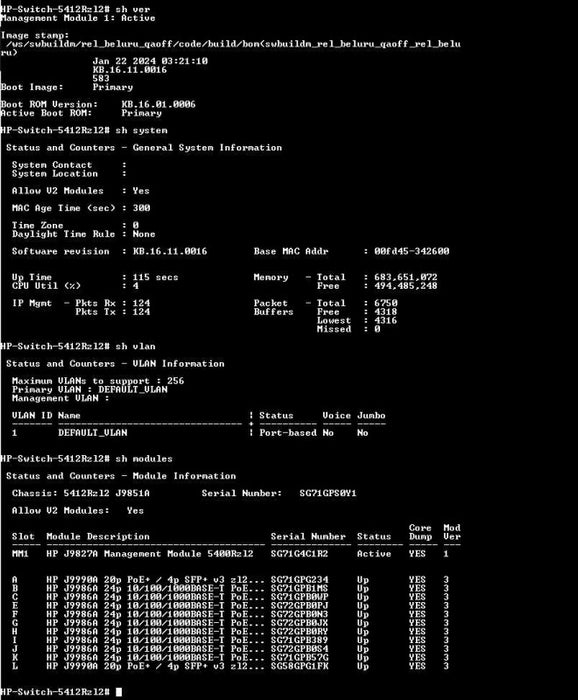 Aruba 5412R zl2 J9851A PoE+ with 9x J9986A, 2x J9990A, 2x J9830B 2500W PSU _