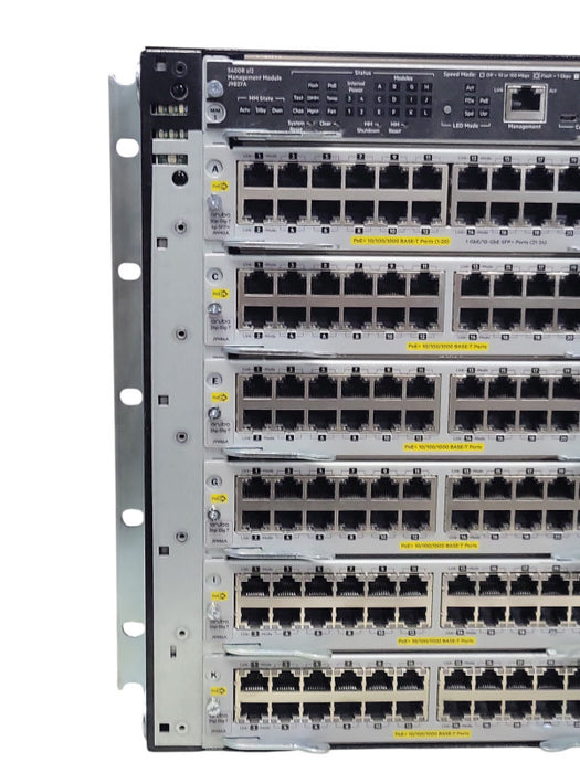 Aruba 5412R zl2 J9851A PoE+ with 9x J9986A, 2x J9990A, 2x J9830B 2500W PSU _