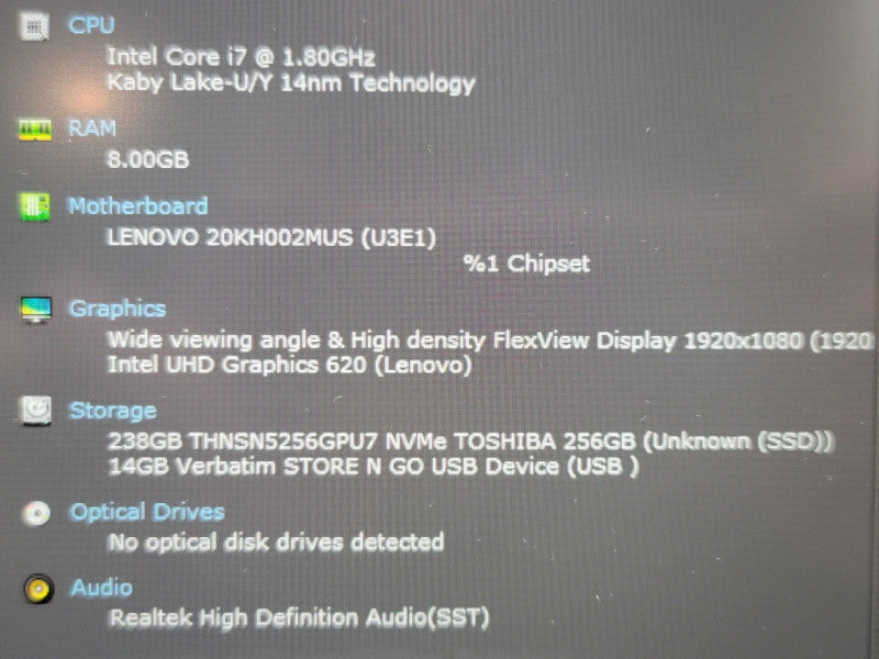 Lenovo ThinkPad X1 Carbon i7-8550U 8GB RAM 256GB SSD TOUCH β BudLap