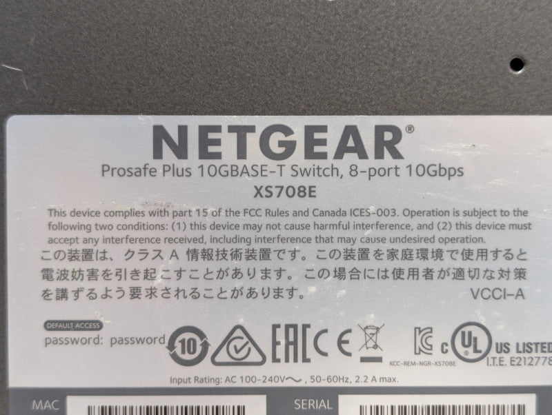 NETGEAR XS708E 10GBASE-T 8-Port 10Gbps RJ45 Network Switch  -