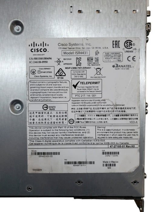 Cisco ISR4431/K9 v05 4400 Series Integrated Services Router, 1xPSU