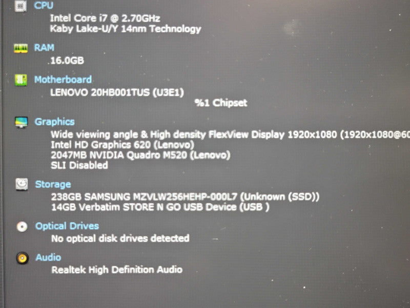 Lenovo ThinkPad P51s i7-7500U 16GB DDR4 Quadro M520 256GB SSD  β BudLap