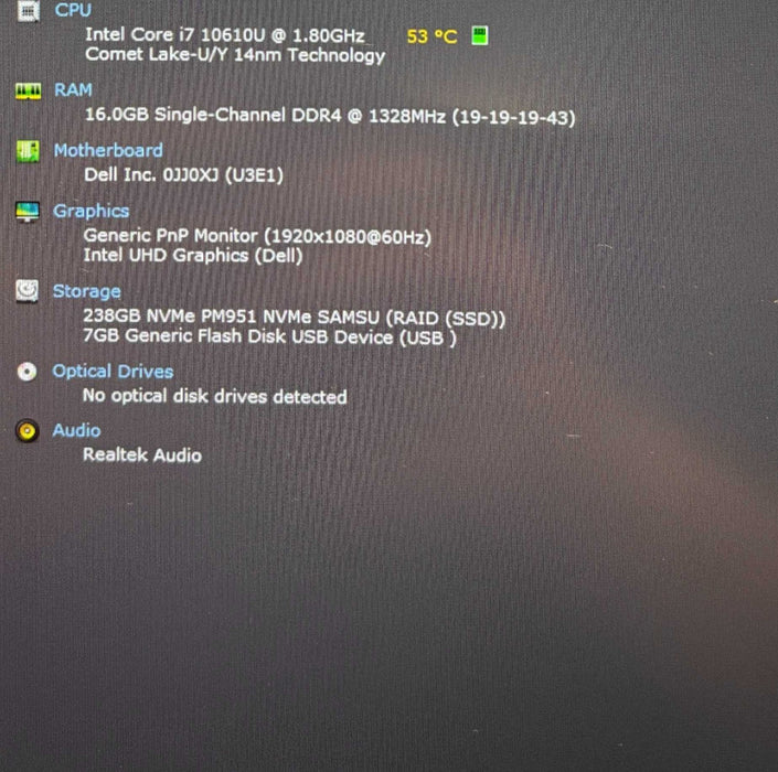 Dell Latitude 5510 Core i7-10610@1.8Ghz 16GB RAM 256GB SSD READ  Lap200