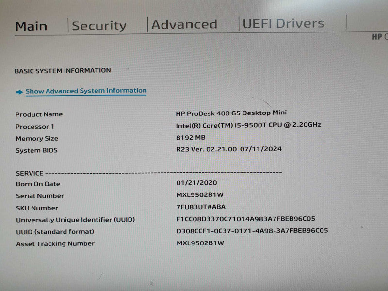 HP ProDesk 400 G5 Mini i5-9500T 2.20GHz 8GB RAM - No HDD READ