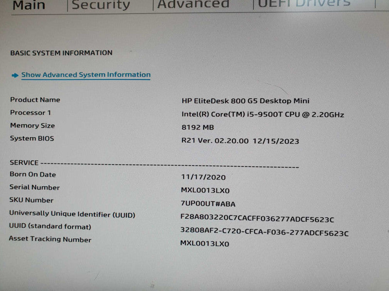 HP EliteDesk 800 G5 Mini USFF i5-9500T 2.2GHz 8GB Ram - No HDD