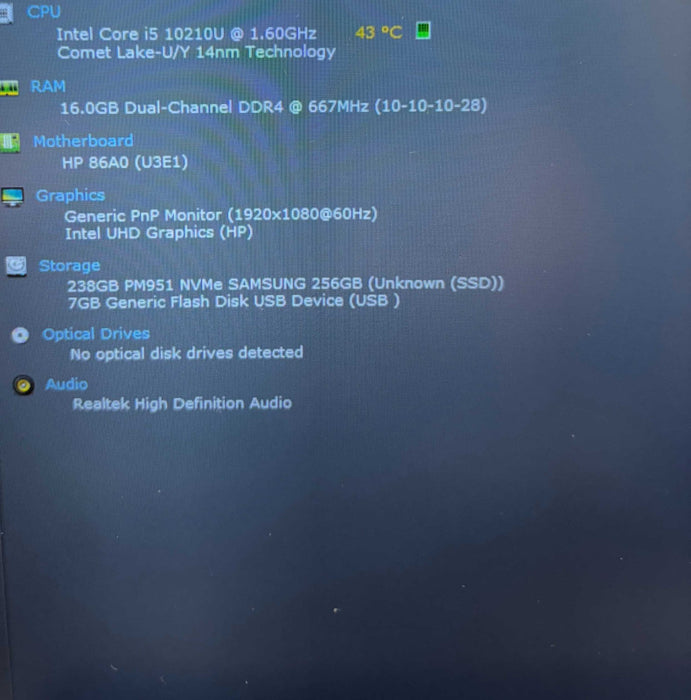 HP ProBook 450 G7 Core i5-10210U@1.6GHz 16GB RAM 256GB SSD  Lap200