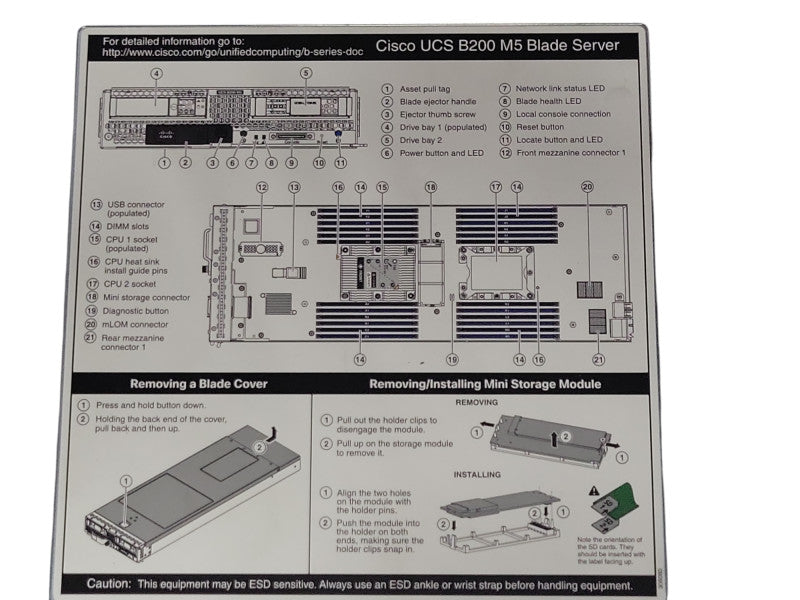 Cisco USC B200 M5 Blade Server barebone with 2x CPU heat sinks _