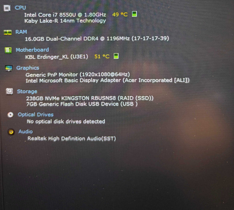 Acer Swift SF315-52 Core i7-8550U@1.8GHz 16GB RAM 256GB SSD  BudLap
