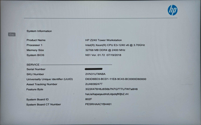 HP Z240 Workstation, E3-1240 v6 3.70GHz, 32GB DDR4, 500GB SSD, P600