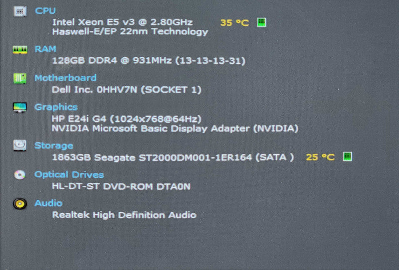 Dell Precision T5810, Xeon E5-1603 v3, 128GB DDR4, 2TB HDD, NVS 310, 425W