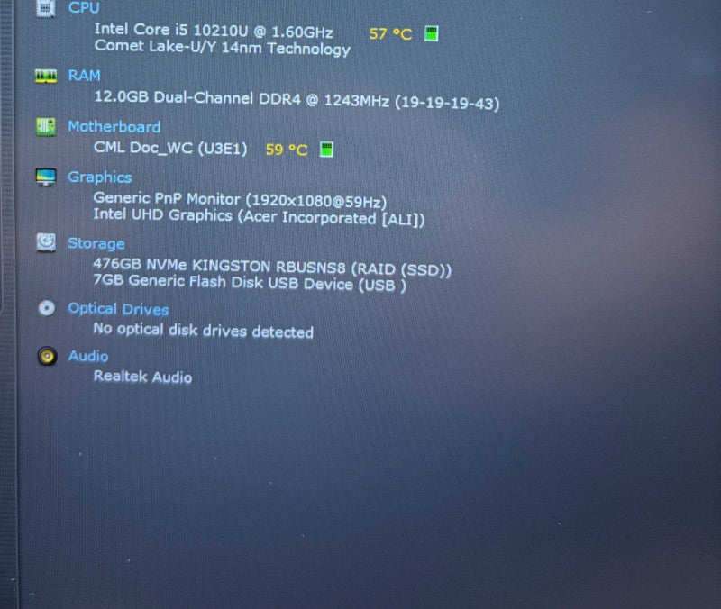 Acer Aspire A515-54 Core i5-10210U@1.6GHz 12GB DDR4 RAM 512GB SSD  Lap200