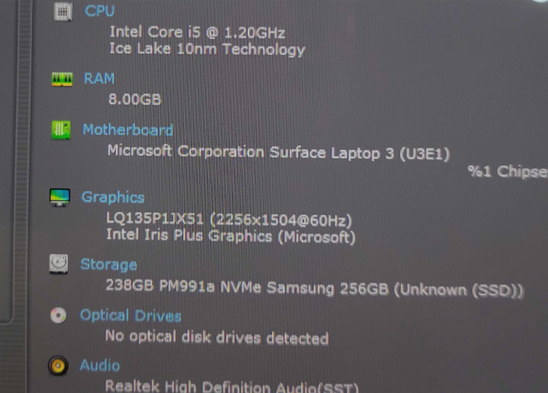Surface Laptop 3 Intel Core i5-1035G7 8GB RAM & 256GB NVMe Storage, READ Q_ Lap200