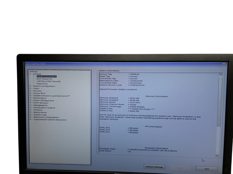 Dell OptiPlex 7080 Micro i5 - 10500T @ 2.30GHz 8GB DDR4 Ram Qθ