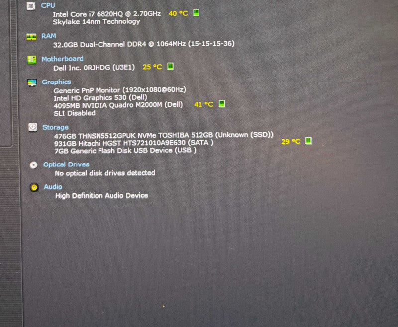 Dell Precision 7510 i7-6820HQ@2.7GHz QUADRO M2000M 4GB GPU 32GB RAM 512SSD  Lap200