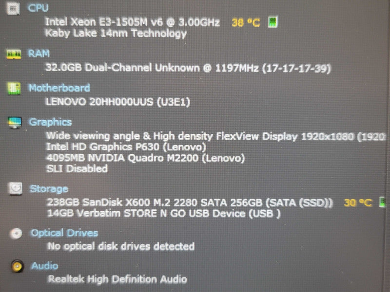 Lenovo ThinkPad P51 Xeon 1505 32GB DDR4 Quadro M2200 256GB SSD  β Lap200