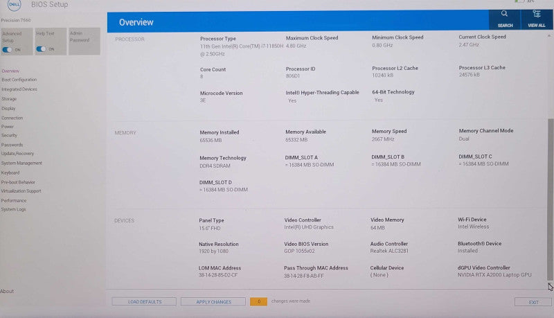 dell precision 7560 Core I7-11850H 4.80GHz, 64GB, 1TB NVMe, RTX A2000 _ Lap200