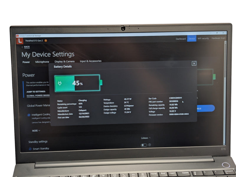 Lenovo E15 Gen 2 Intel Core i7-1165G7 32GB RAM & 256GB NVMe Storage  - Lap200