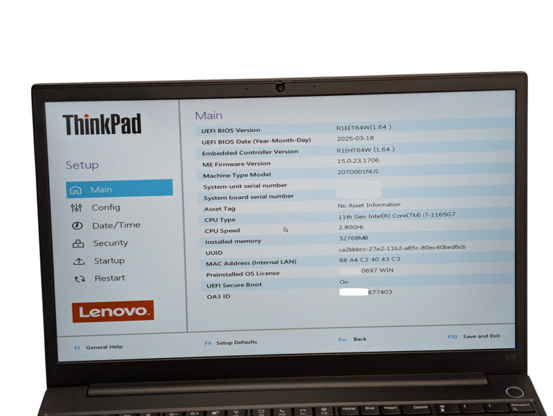 Lenovo E15 Gen 2 Intel Core i7-1165G7 32GB RAM & 256GB NVMe Storage  - Lap200