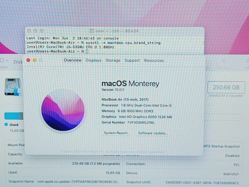 Apple Macbook Air 2017 13" 2-Core i5-5350U @ 1.8GHz 8GB DDR3 250GB SSD (