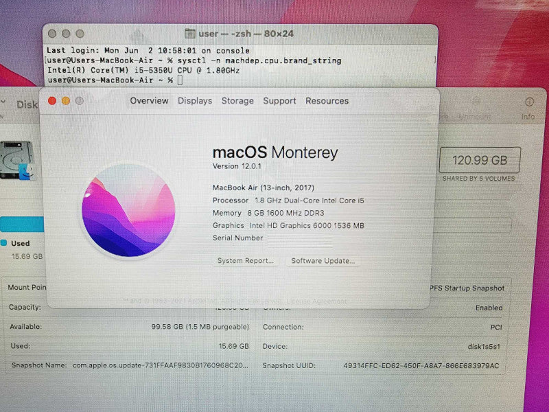 Apple Macbook Air 2017 13" 2-Core i5-5350U @ 1.8GHz 8GB DDR3 120GB SSD (