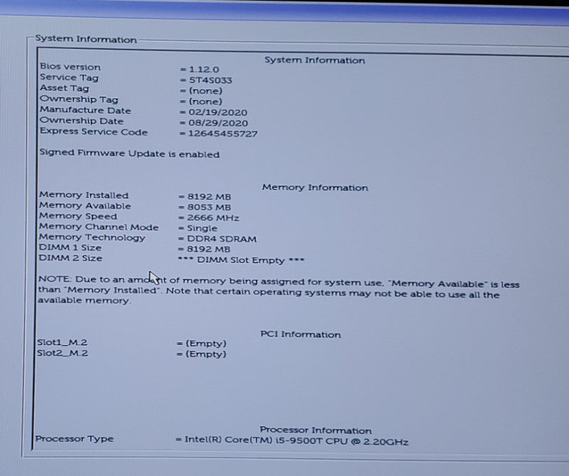 DELL OPTIPLEX 7070 Intel i5-9500T @ 2.20GHz 8GB RAM NO-HDD/SSD  Q