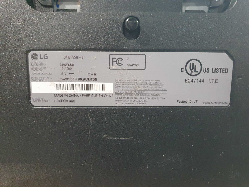 LG 34WP65G-B 34" 21:9 UltraWide FHD 75Hz FreeSync HDR Monitor No Stand