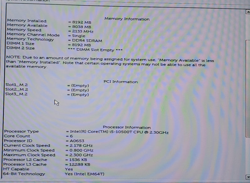 DELL OPTIPLEX 7080 i5-10500T @ 2.3 GHz, 8GB RAM, NO HDD/OS Q