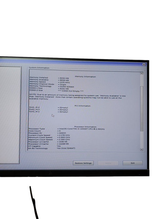 DELL OPTIPLEX 7080 i5-10500T @ 2.3 GHz, 8GB RAM, NO HDD/OS Q