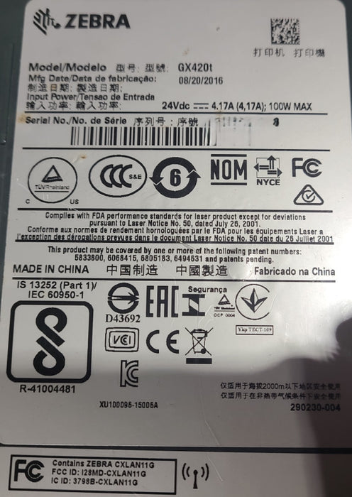 Zebra GX420t Thermal Transfer- Label Printer GX42-102710-000 *READ*