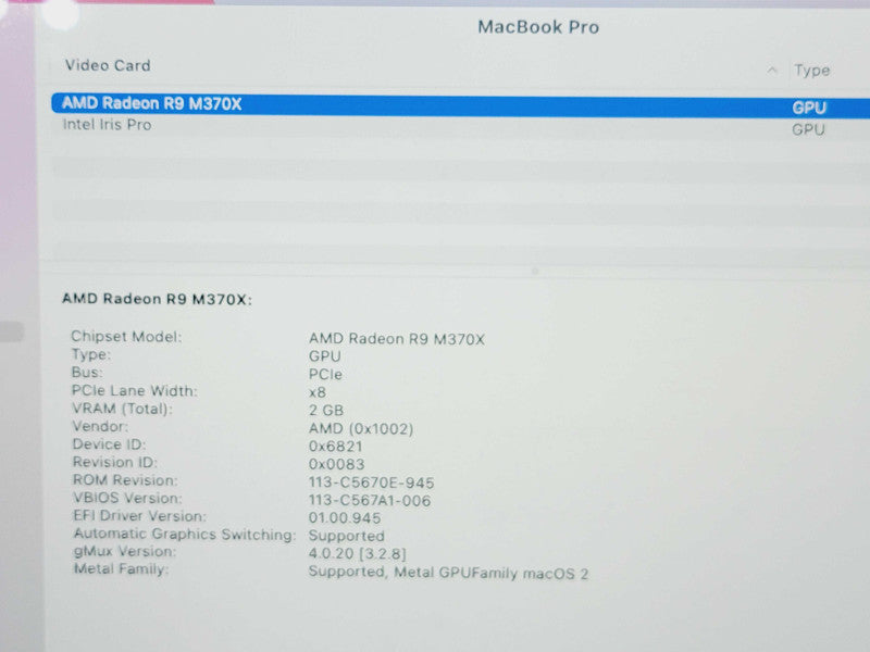 Apple Macbook Pro Retina 2015 15" 4-Core i7-4870HQ @ 2.5GHz 16GB DDR3 250GB SSD (