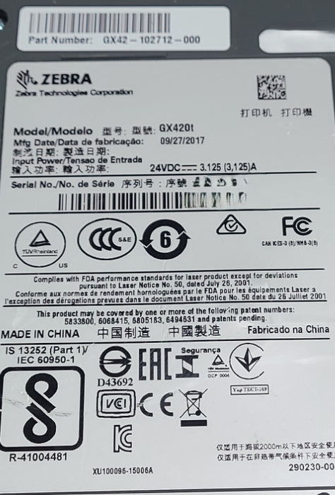Zebra GX420t GX42-102712-000 Direct Printer *READ*