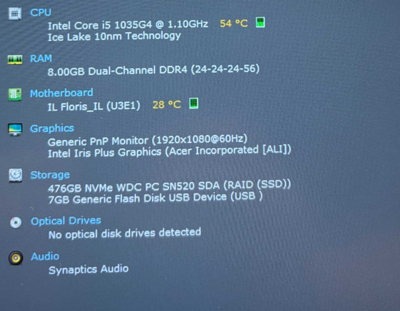 Acer Swift SF314-57 Core i5-1035G4@1.1GHz 8GB RAM 512GB SSD READ  Lap200