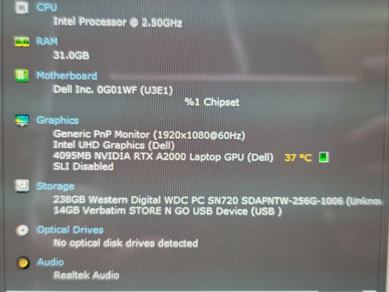 Dell Precision 7560 i7-11850H 32GB DDR4 RTX A2000 256GB NVMe β Lap200