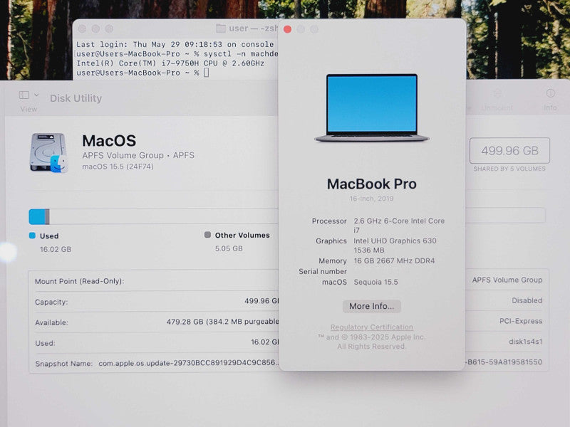 Apple Macbook Pro 2019 16" 6-Core i7-9750H @ 2.6GHz 16GB DDR4 500GB SSD (