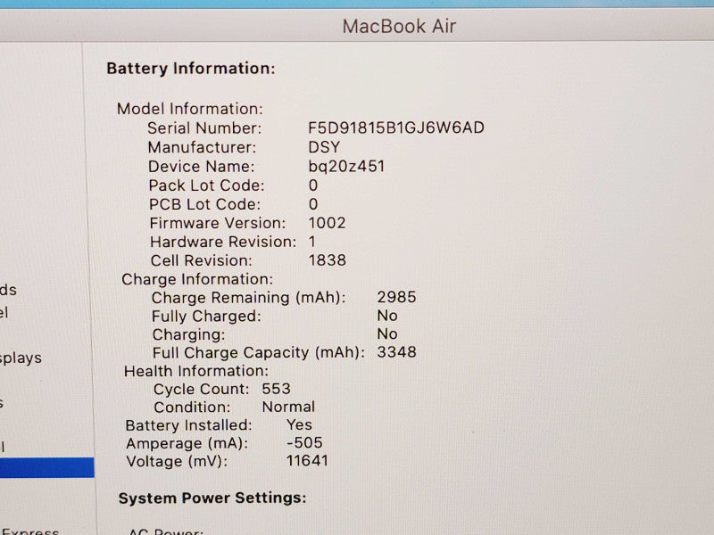 Apple Macbook Air Retina 2018 13" 2-Core i5-8210Y @ 1.6GHz 8GB DDR3 120GB SSD (