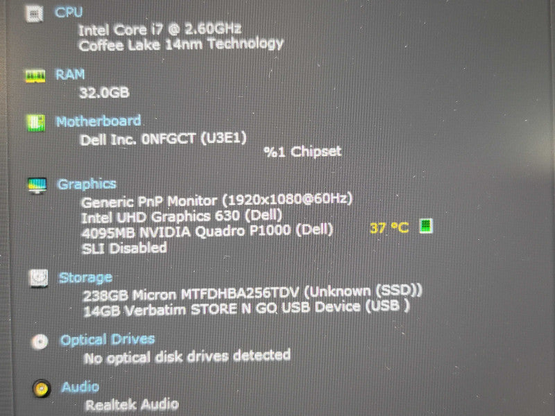 Dell Precision 5530 i7-8850H 32GB DDR4 Quadro P1000 256GB SSD  β Lap200