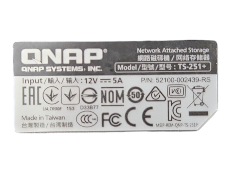 QNAP TS-251+ 2 Bays NAS w/ 2x 3TB HDDs, No Power Adapter