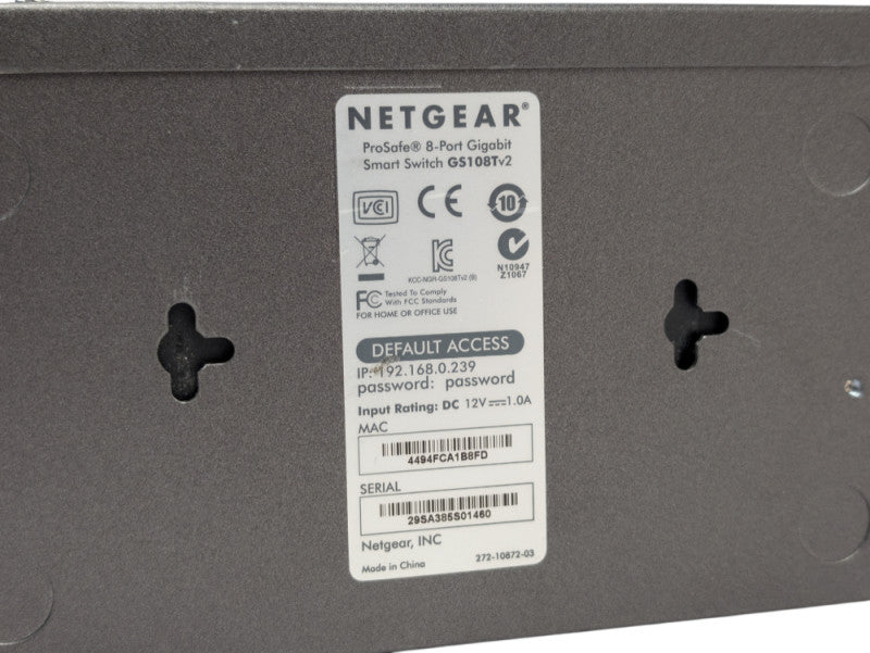 NETGEAR ProSAFE GS108T 8 Port Gigabit Smart Switch GS108Tv2 -
