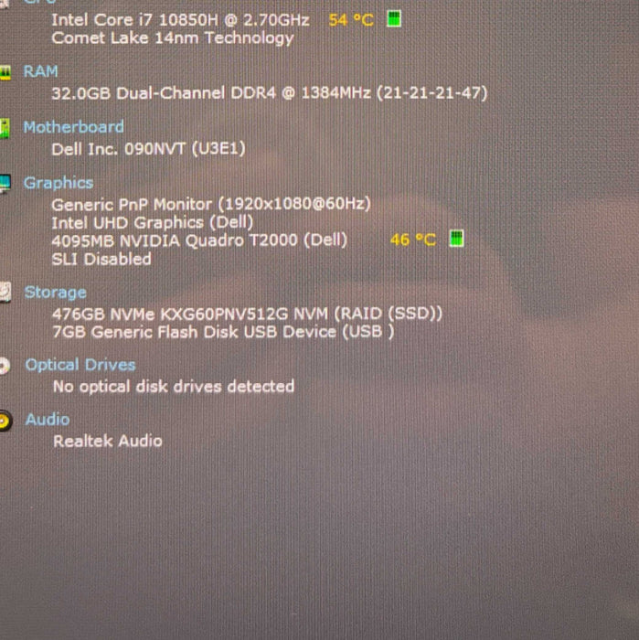 Dell Precision 7550 TOUCH i7-10850H  QUADRO T1000 4GB GPU 32GB RAM 512SSD  Lap200