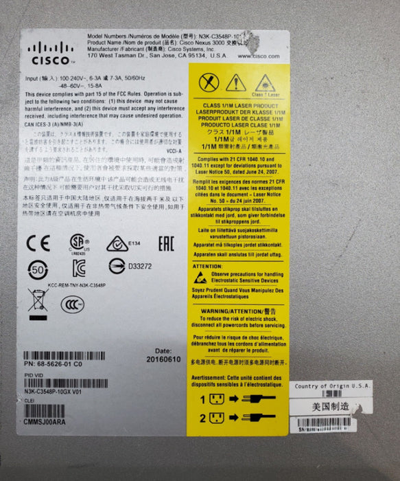 Cisco N3K-C3548P-10GX Nexus 3548-X 48-Port SFP+ w/ 2x 400W PWR