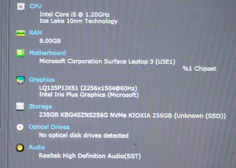 Microsoft Surface Laptop 3 13", i5-1035G7, 8GB DDR4, 256GB NVMe, READ _ Lap200